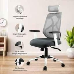 OfficeArray Ergofit High Back Black & White Breathable Korean Mesh Plastic & Iron Ergonomic Office Chair, Dimensions: 61x61x119 cm view 5