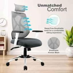 OfficeArray Ergofit High Back Black & White Breathable Korean Mesh Plastic & Iron Ergonomic Office Chair, Dimensions: 61x61x119 cm view 3