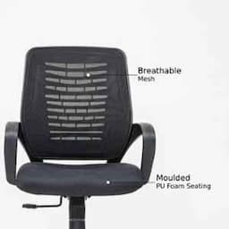 OfficeArray Leo Mid Back Ergonomic Mesh Black Office Chair with Tilting Mechanism, 360 deg Swivel Rotating Dual Caster Wheel & 1 Year Warranty view 3