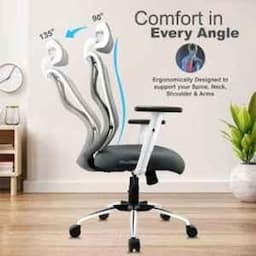 OfficeArray Ergofit High Back Black & White Breathable Korean Mesh Plastic & Iron Ergonomic Office Chair, Dimensions: 61x61x119 cm view 2