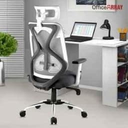 OfficeArray Ergofit High Back Black & White Breathable Korean Mesh Plastic & Iron Ergonomic Office Chair, Dimensions: 61x61x119 cm view 4